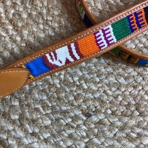 Boho Guatemalan woven Native Colorful Belt Leather. Size 34.